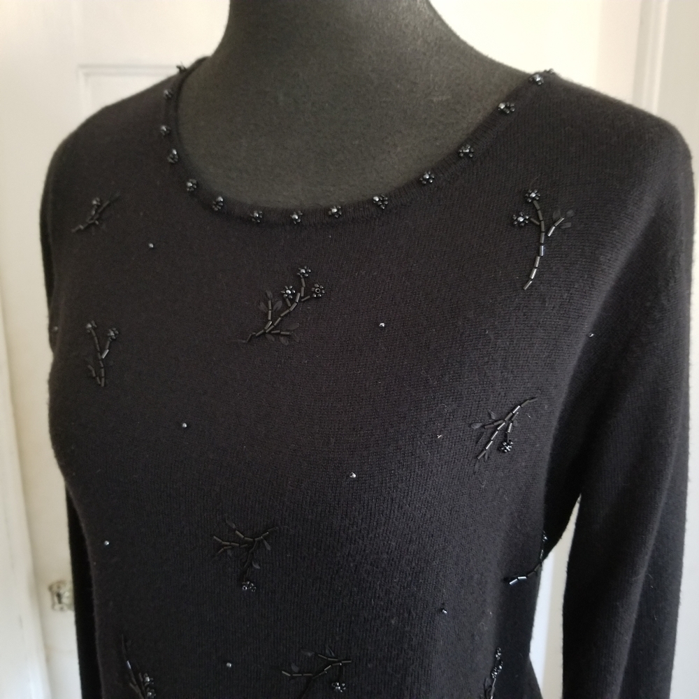 Eddie Bauer 100% Merino Wool beaded sweater, petite sz M
